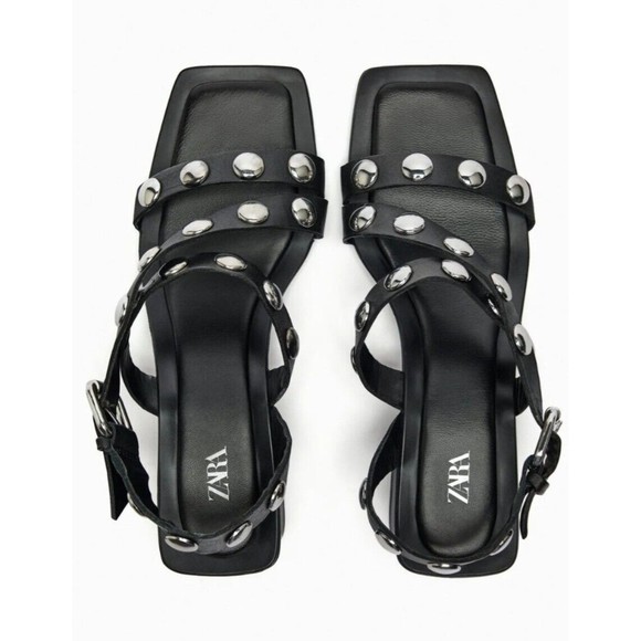 ZARA BLOCK HEEL LEATHER SANDALS SIZE EU 37/ 6.5 US - Picture 5 of 8